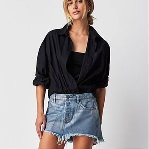 Free People One Teaspoon Blue Future Junkyard Micro Mini Skirt 25 Shimmer Fray